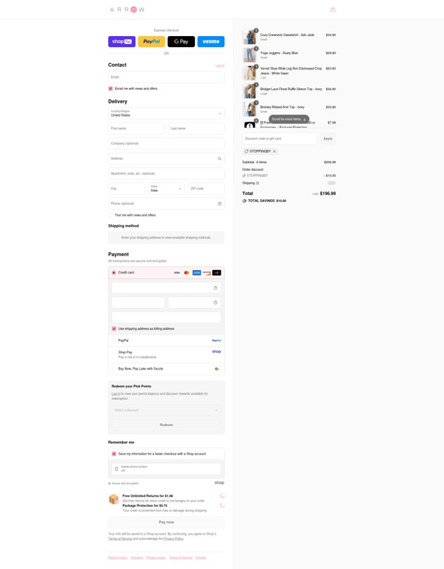 Arrow 22 checkout page showing Arrow 22 coupon code box | Screenshot taken by SimplyCodes community member on Aug 27, 2025