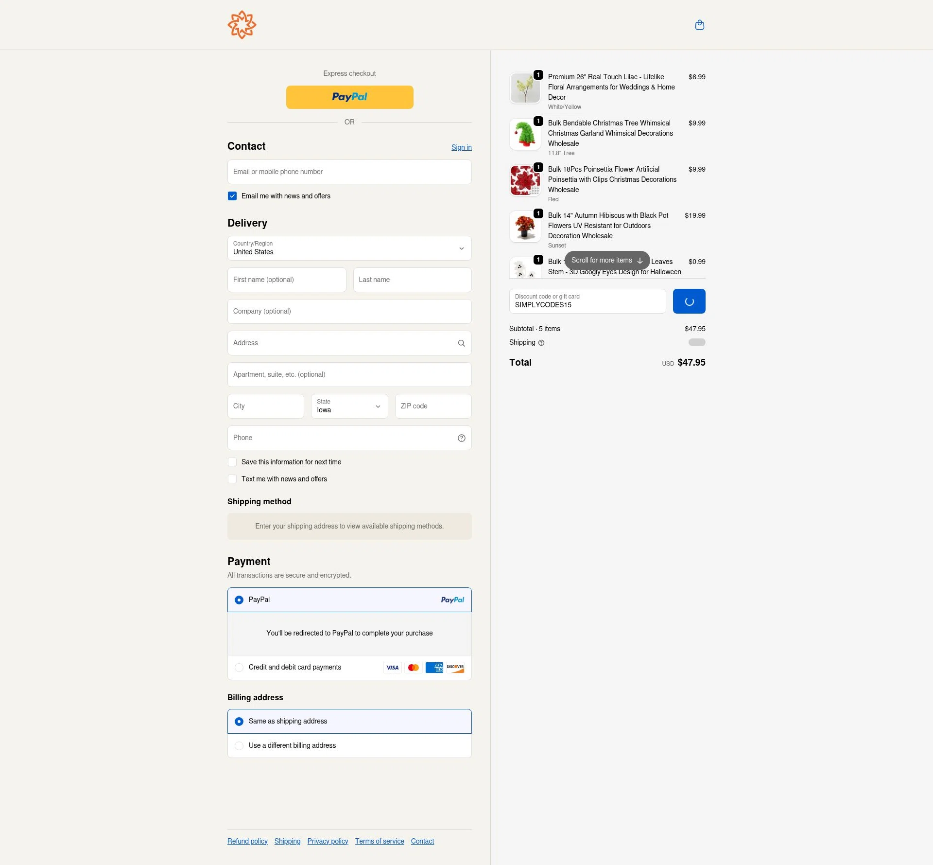 Artificial Merch checkout page showing Artificial Merch discount code box | Screenshot taken by SimplyCodes community member on Feb 5, 2026