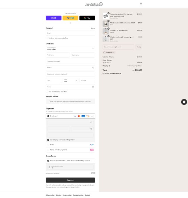 Artika checkout page showing Artika discount code box | Screenshot taken by SimplyCodes community member on Sep 4, 2025