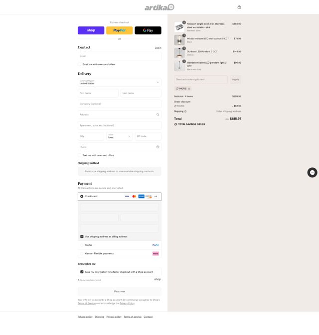 Artika checkout page showing Artika discount code box | Screenshot taken by SimplyCodes community member on Sep 4, 2025