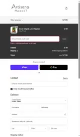 Artisana Market coupon verification screenshot