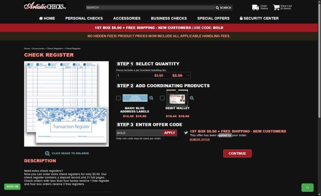 Artistic Checks checkout page showing Artistic Checks coupon code box | Screenshot taken by SimplyCodes community member on Aug 19, 2025