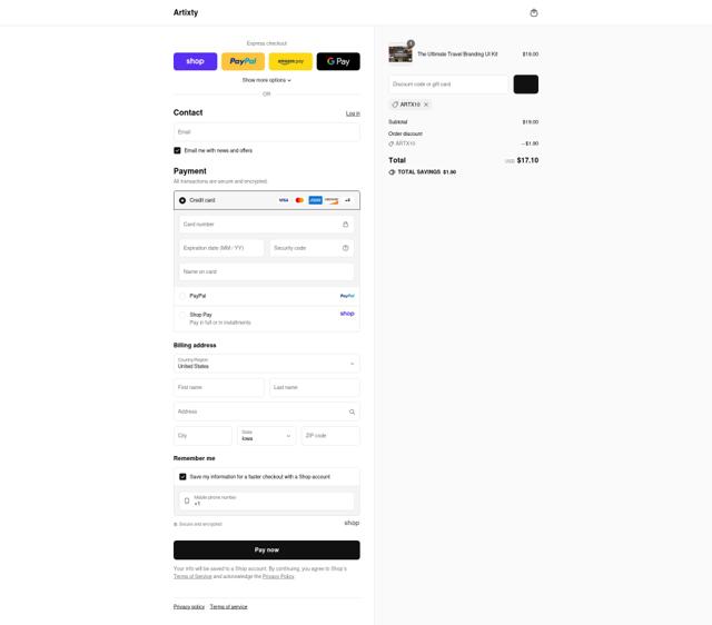 Artixty checkout page showing Artixty discount code box | Screenshot taken by SimplyCodes community member on Sep 3, 2025
