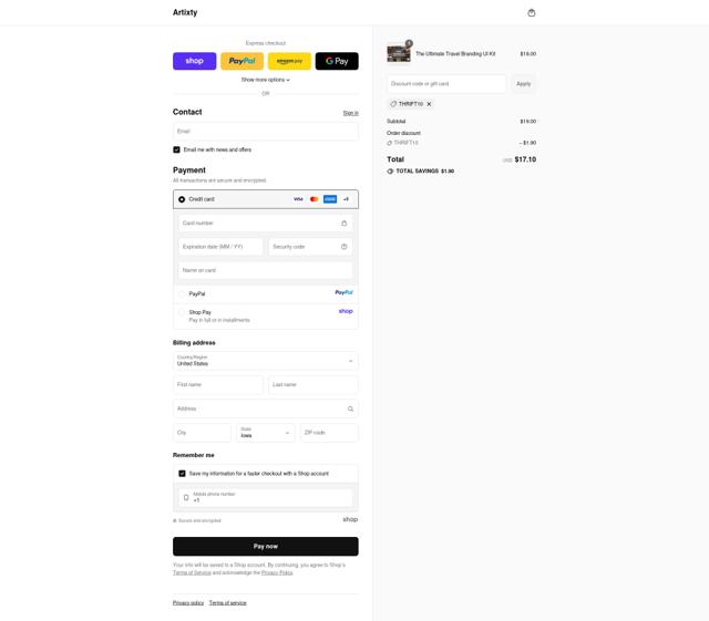 Artixty checkout page showing Artixty discount code box | Screenshot taken by SimplyCodes community member on Sep 11, 2025