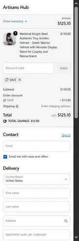 Artisan Hub coupon verification screenshot