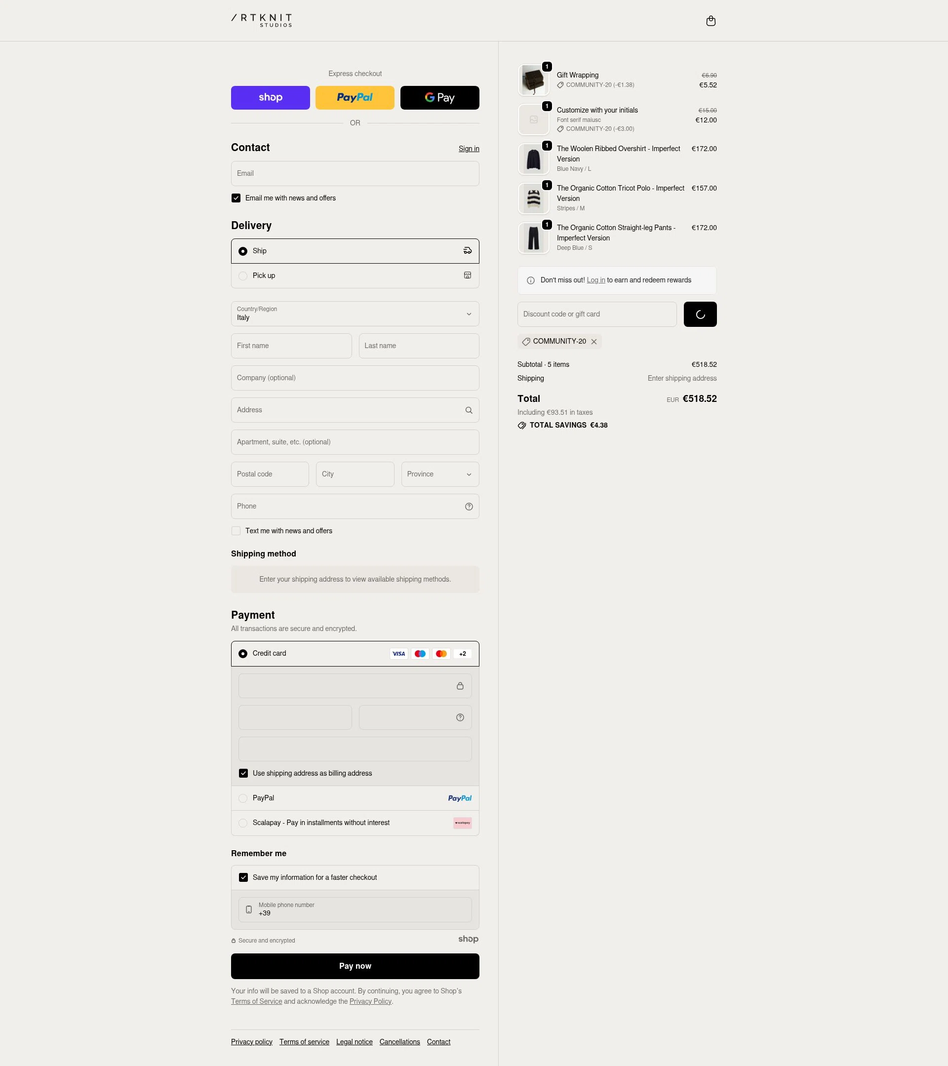 Artknit Studios checkout page showing Artknit Studios promo code box | Screenshot taken by SimplyCodes community member on Dec 31, 2025