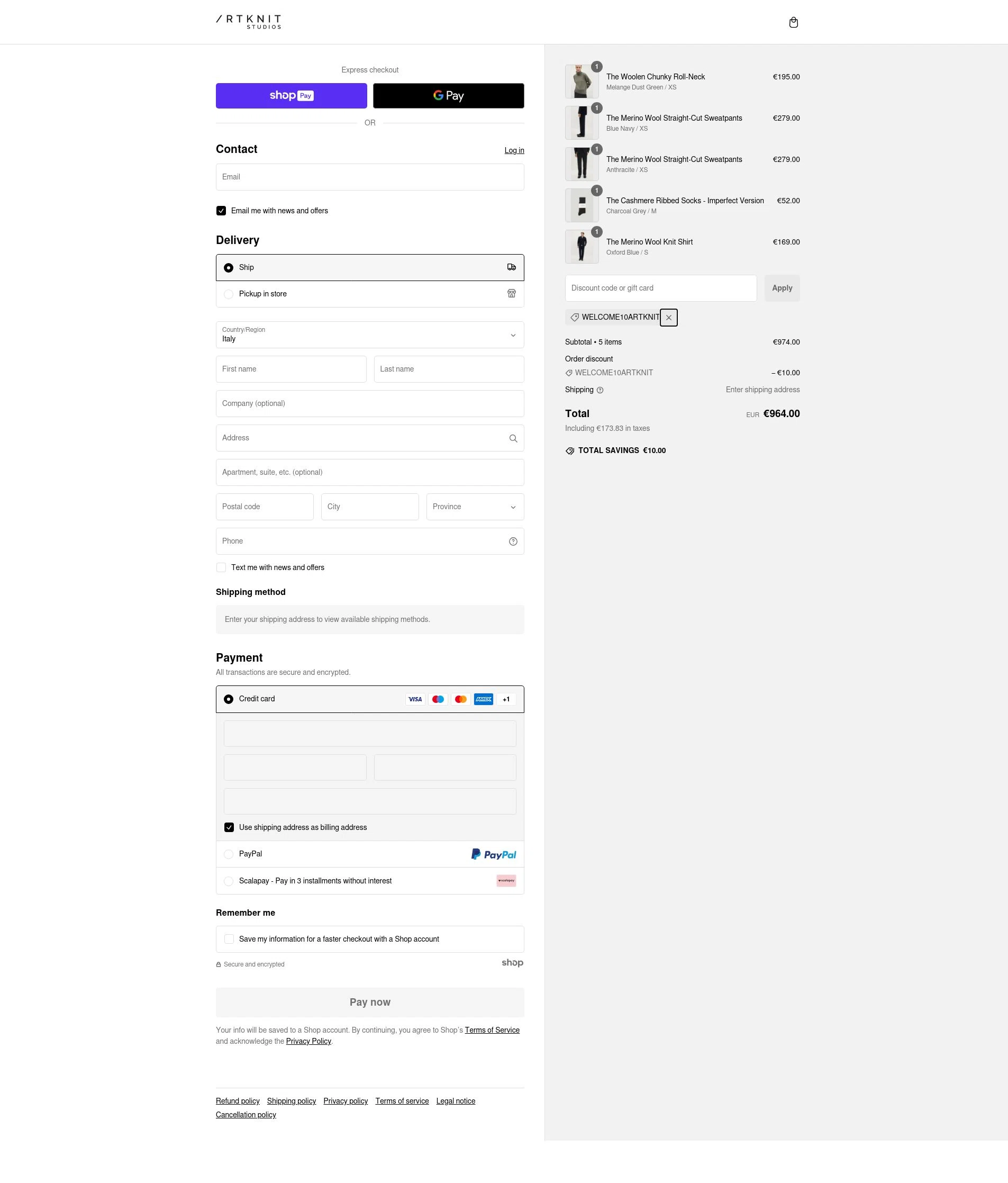 Artknit Studios checkout page showing Artknit Studios promo code box | Screenshot taken by SimplyCodes community member on Jan 28, 2025