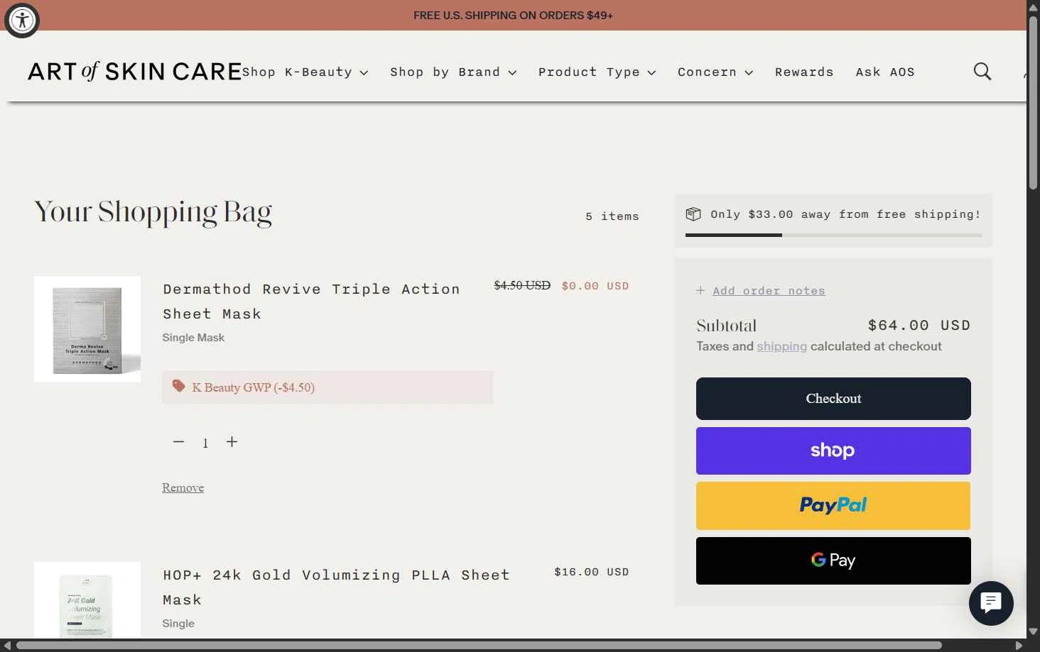 Art Of Skin Care checkout page showing Art Of Skin Care promo code box | Screenshot taken by SimplyCodes community member on Feb 8, 2026