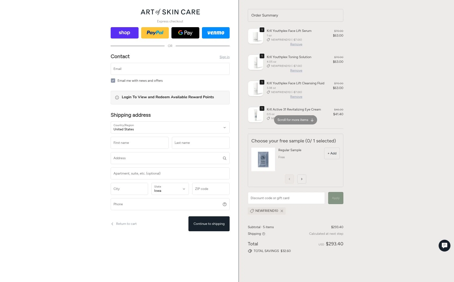 Art Of Skin Care checkout page showing Art Of Skin Care promo code box | Screenshot taken by SimplyCodes community member on Feb 8, 2026