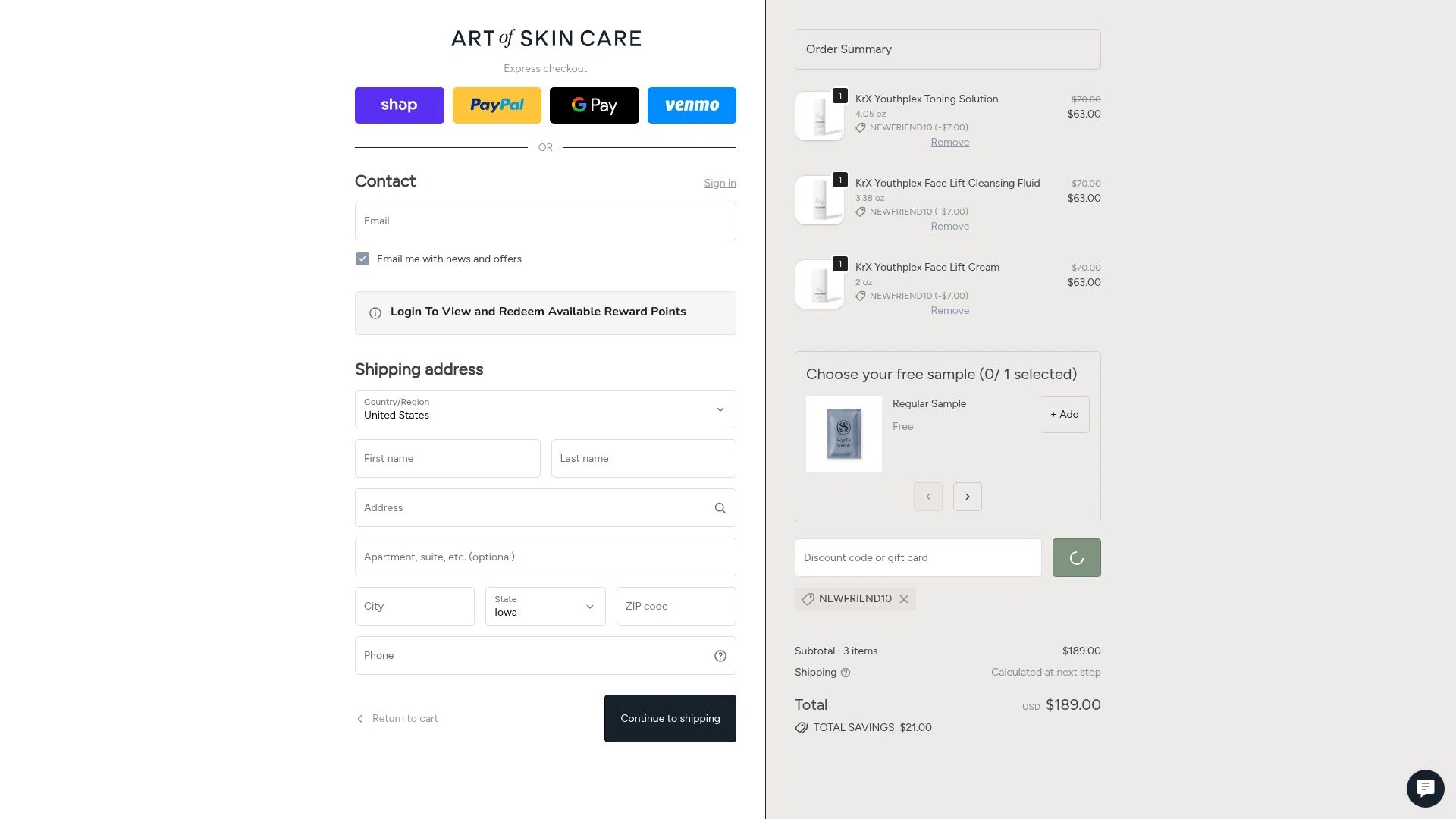 Art Of Skin Care checkout page showing Art Of Skin Care promo code box | Screenshot taken by SimplyCodes community member on Jan 26, 2026