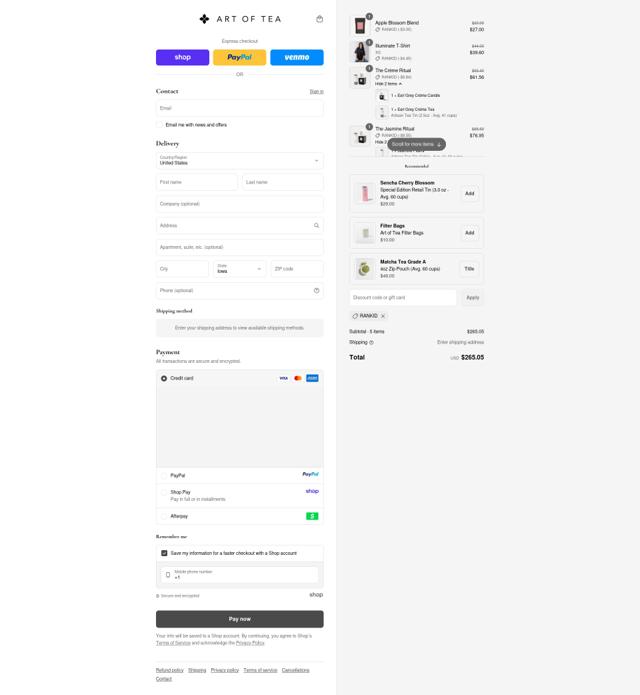 Art of Tea checkout page showing Art of Tea discount code box | Screenshot taken by SimplyCodes community member on Sep 12, 2025