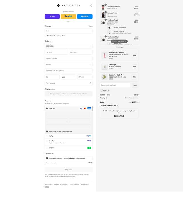Art of Tea checkout page showing Art of Tea discount code box | Screenshot taken by SimplyCodes community member on Sep 12, 2025