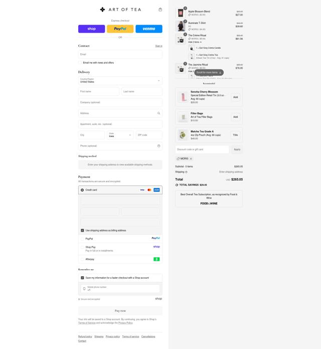 Art of Tea checkout page showing Art of Tea discount code box | Screenshot taken by SimplyCodes community member on Sep 12, 2025