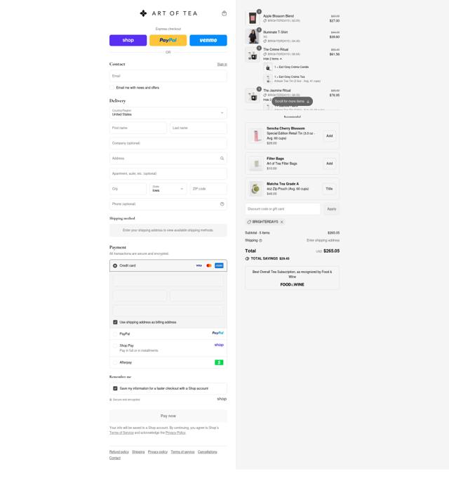 Art of Tea checkout page showing Art of Tea discount code box | Screenshot taken by SimplyCodes community member on Sep 12, 2025