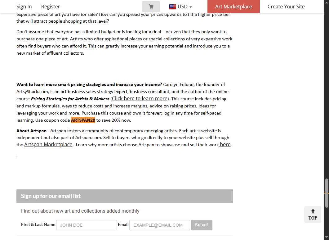 Artspan checkout page showing Artspan promo code box | Screenshot taken by SimplyCodes community member on Jan 16, 2026
