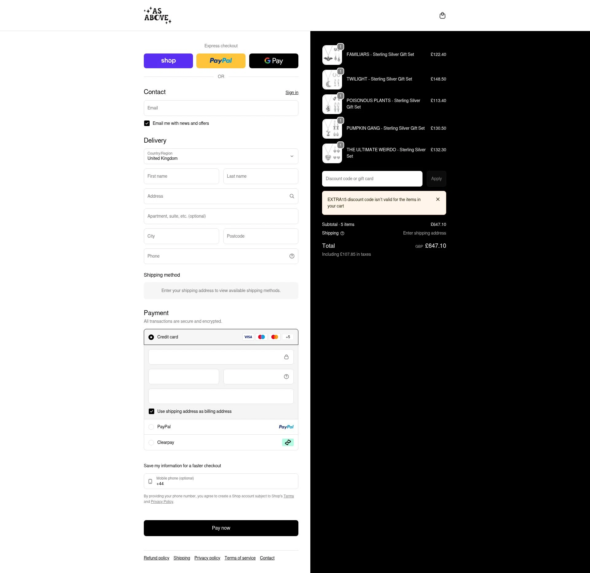 As Above checkout page showing As Above promo code box | Screenshot taken by SimplyCodes community member on Feb 11, 2026