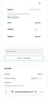 Ascension Peptides coupon verification screenshot