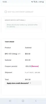 Ascension Peptides coupon verification screenshot