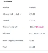 Ascension Peptides coupon verification screenshot