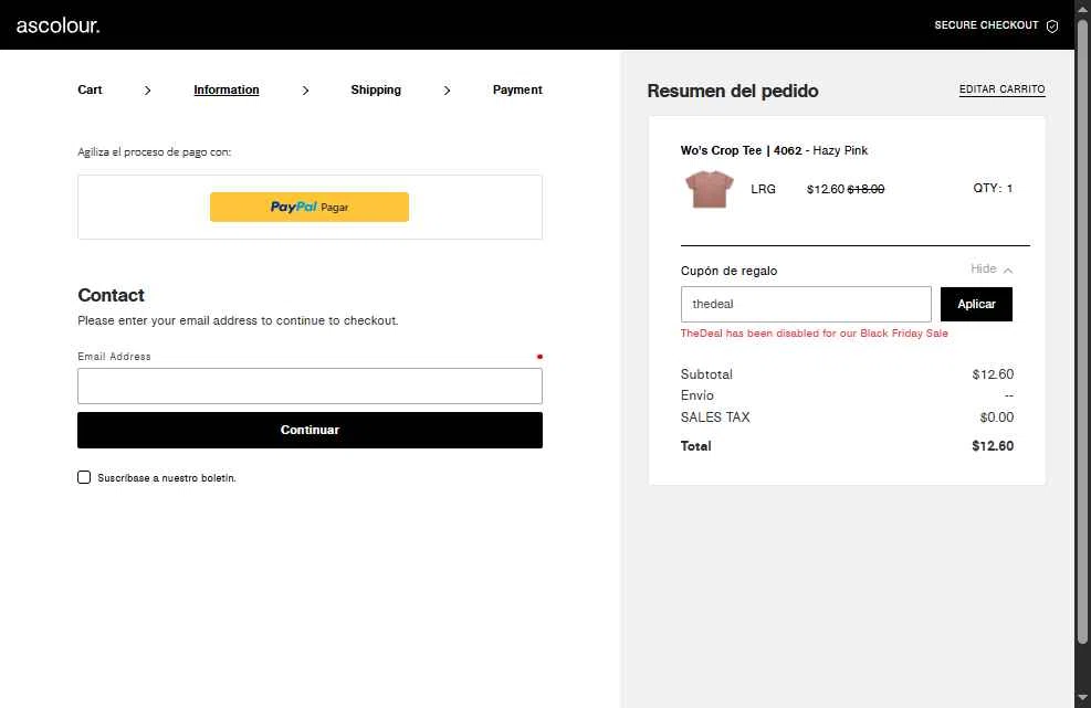 AS Colour checkout page showing AS Colour promo code box | Screenshot taken by SimplyCodes community member on Nov 27, 2025