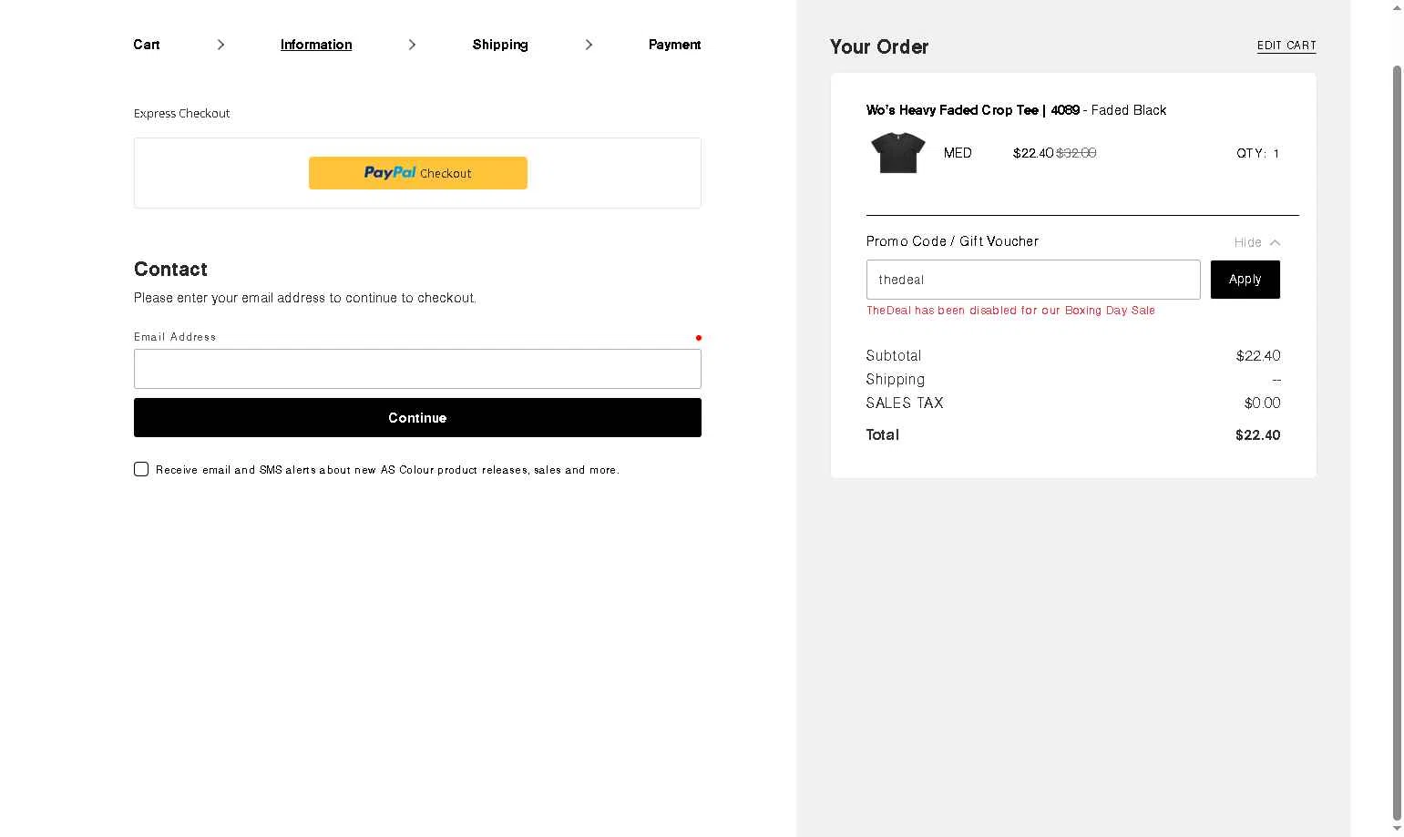 AS Colour checkout page showing AS Colour promo code box | Screenshot taken by SimplyCodes community member on Dec 26, 2025