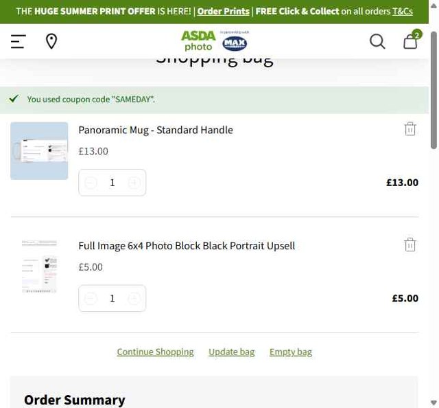 ASDA checkout page showing ASDA discount code box | Screenshot taken by SimplyCodes community member on Aug 15, 2025