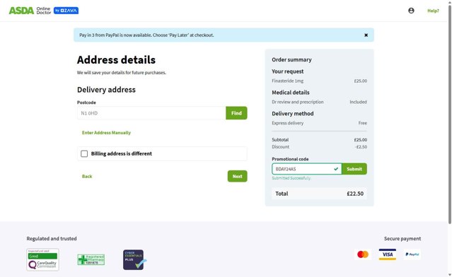 ASDA checkout page showing ASDA discount code box | Screenshot taken by SimplyCodes community member on Jul 30, 2025