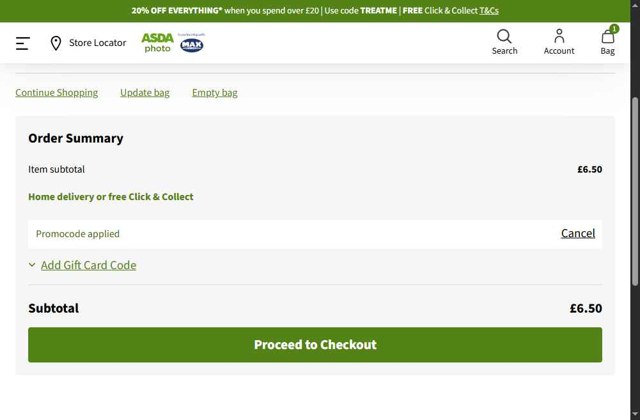 ASDA checkout page showing ASDA discount code box | Screenshot taken by SimplyCodes community member on Sep 2, 2025