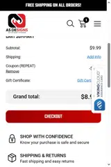 AS Designs coupon verification screenshot