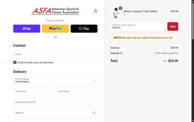 ASFA checkout page showing ASFA promo code box | Screenshot taken by SimplyCodes community member on Sep 7, 2025