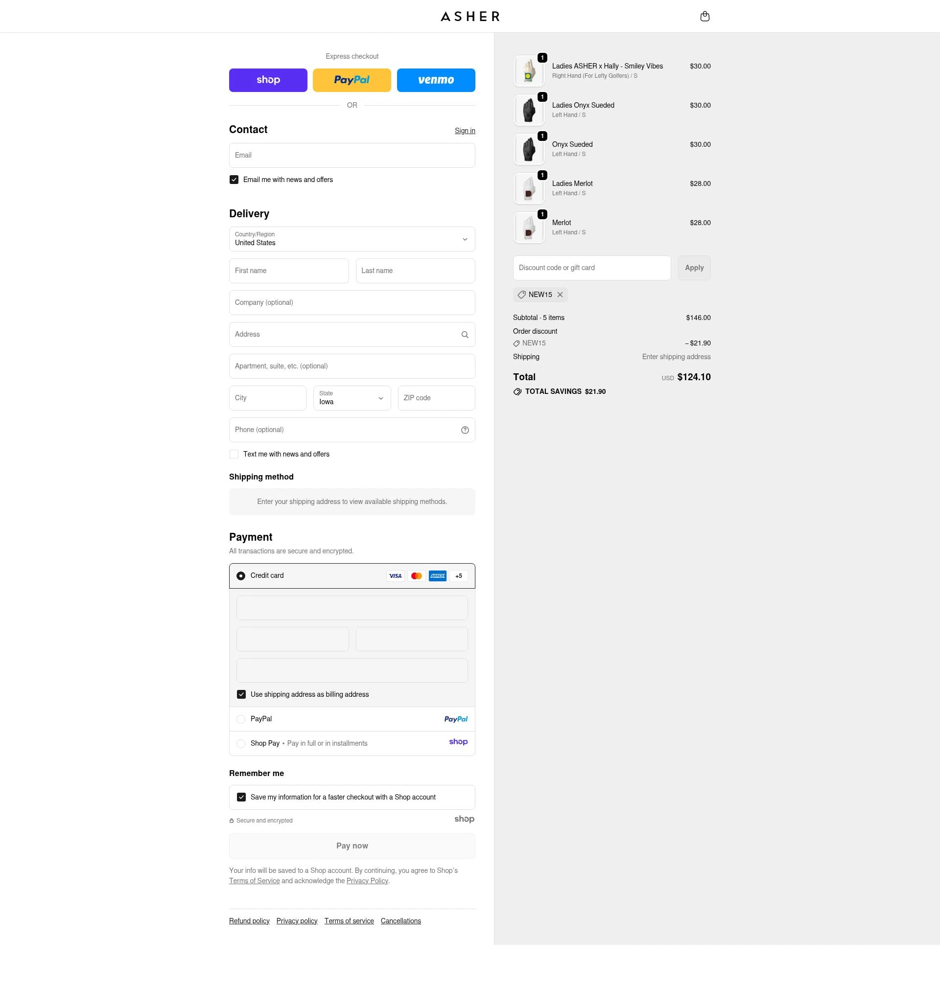 Asher Golf checkout page showing Asher Golf discount code box | Screenshot taken by SimplyCodes community member on Nov 14, 2025