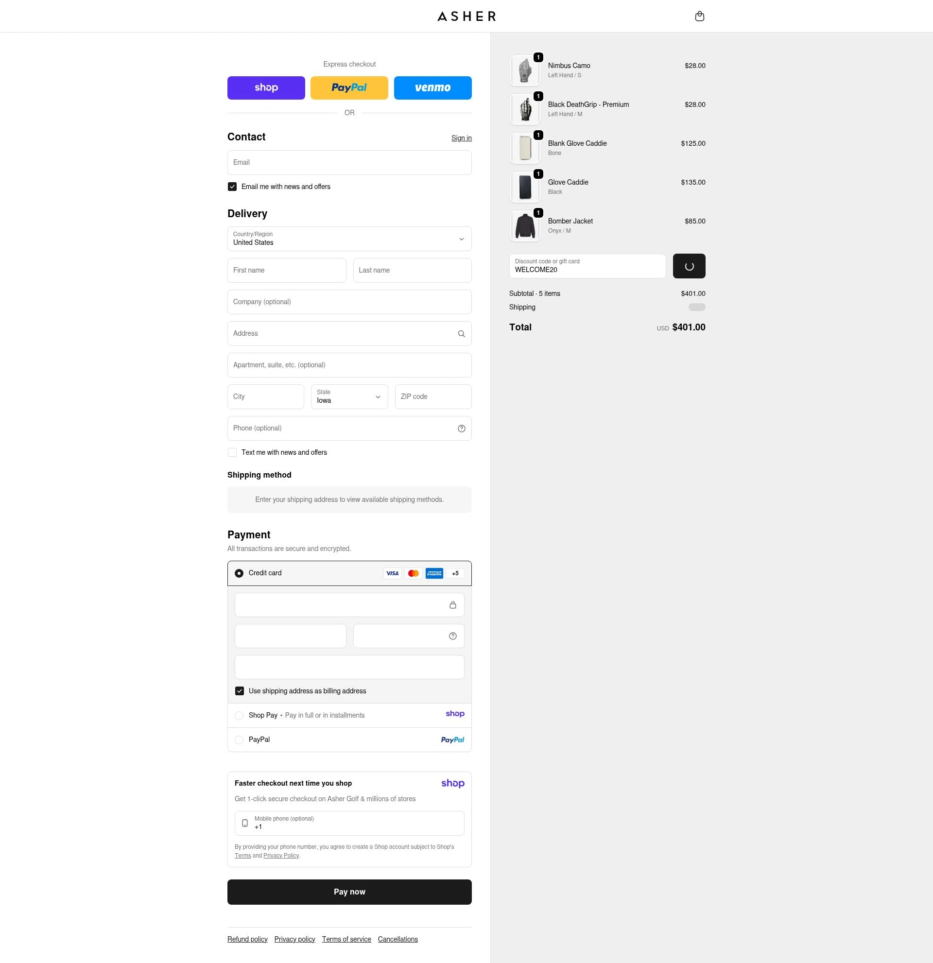 Asher Golf checkout page showing Asher Golf discount code box | Screenshot taken by SimplyCodes community member on Jan 17, 2026