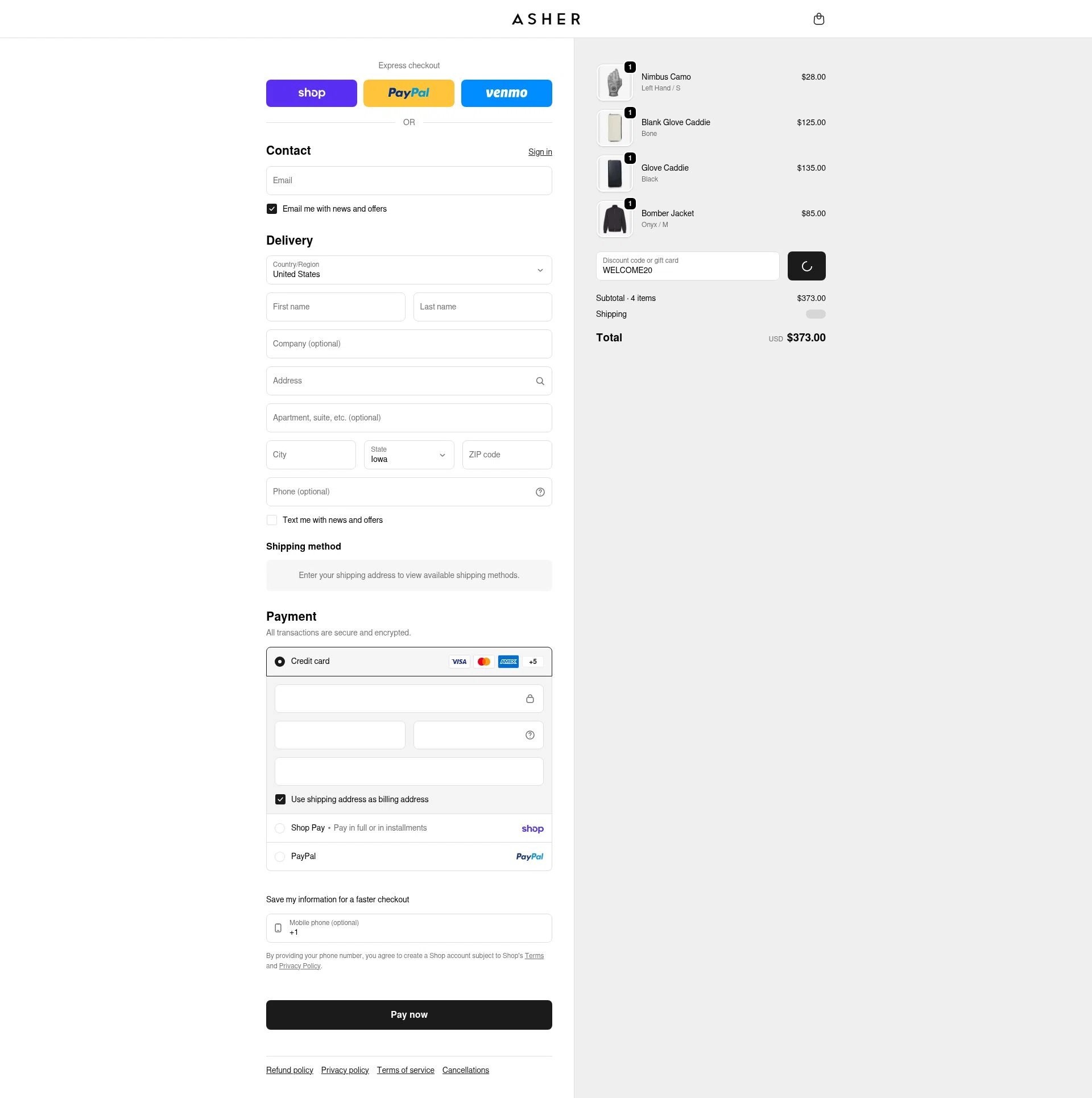 Asher Golf checkout page showing Asher Golf discount code box | Screenshot taken by SimplyCodes community member on Feb 9, 2026