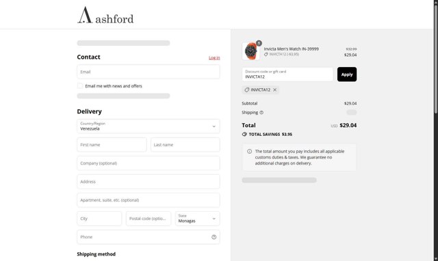 Ashford checkout page showing Ashford coupon code box | Screenshot taken by SimplyCodes community member on Aug 25, 2025