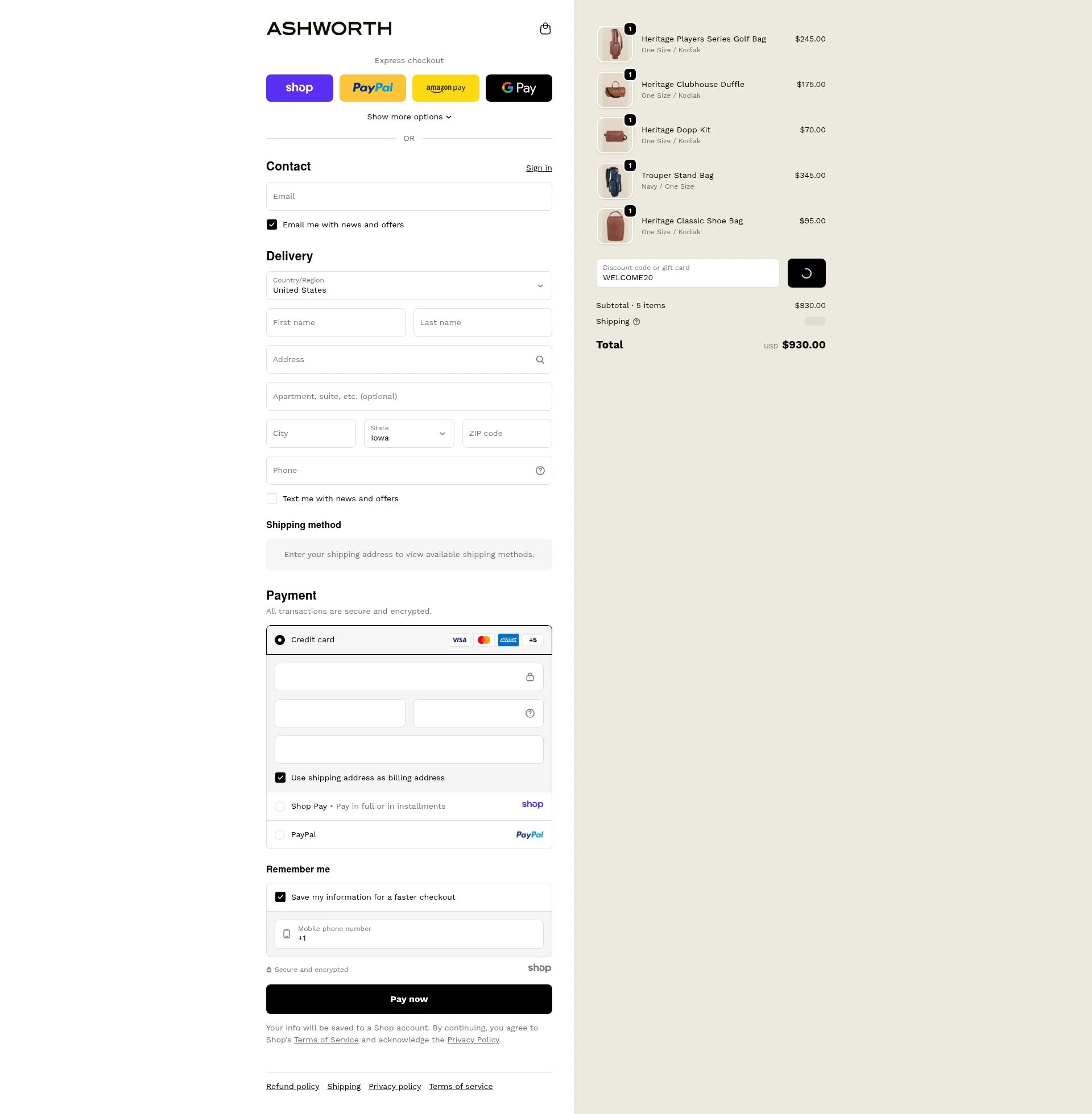 Ashworth checkout page showing Ashworth promo code box | Screenshot taken by SimplyCodes community member on Dec 31, 2025