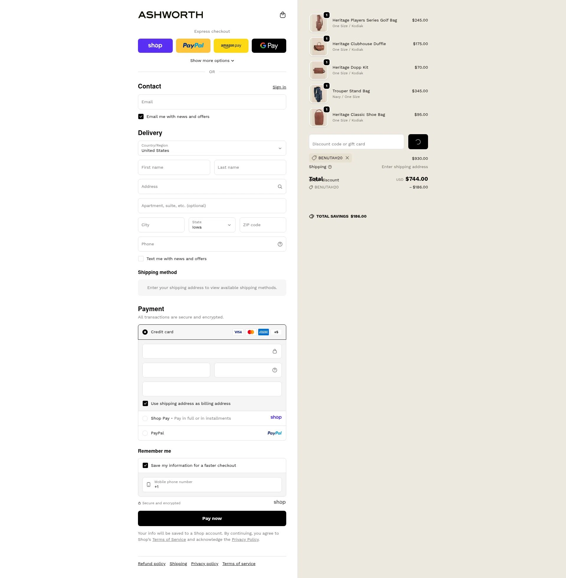 Ashworth checkout page showing Ashworth promo code box | Screenshot taken by SimplyCodes community member on Dec 31, 2025