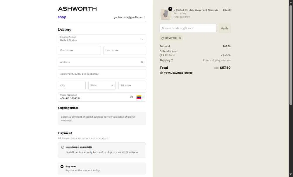 Ashworth checkout page showing Ashworth promo code box | Screenshot taken by SimplyCodes community member on Dec 28, 2025