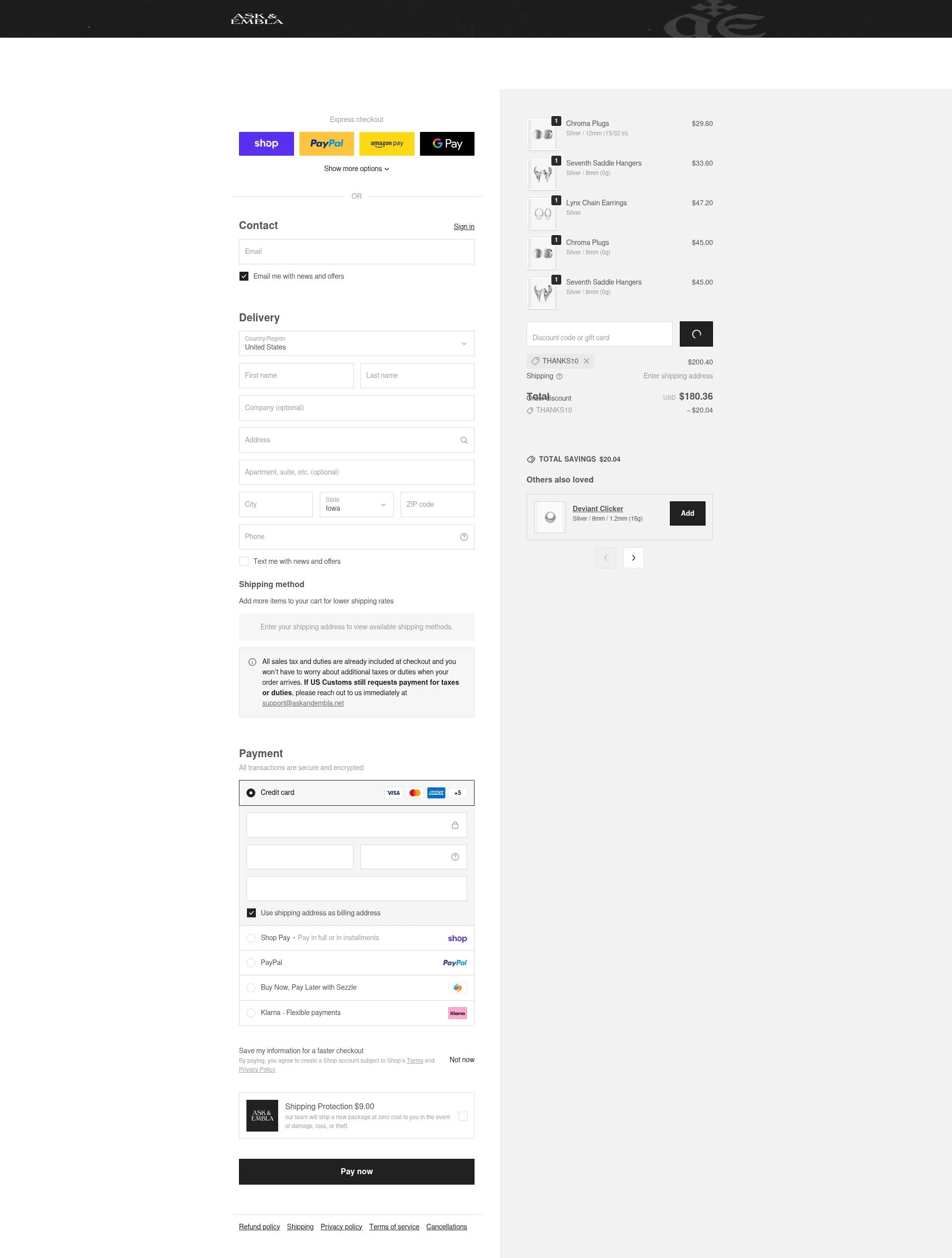 Ask and Embla checkout page showing Ask and Embla discount code box | Screenshot taken by SimplyCodes community member on Feb 18, 2026