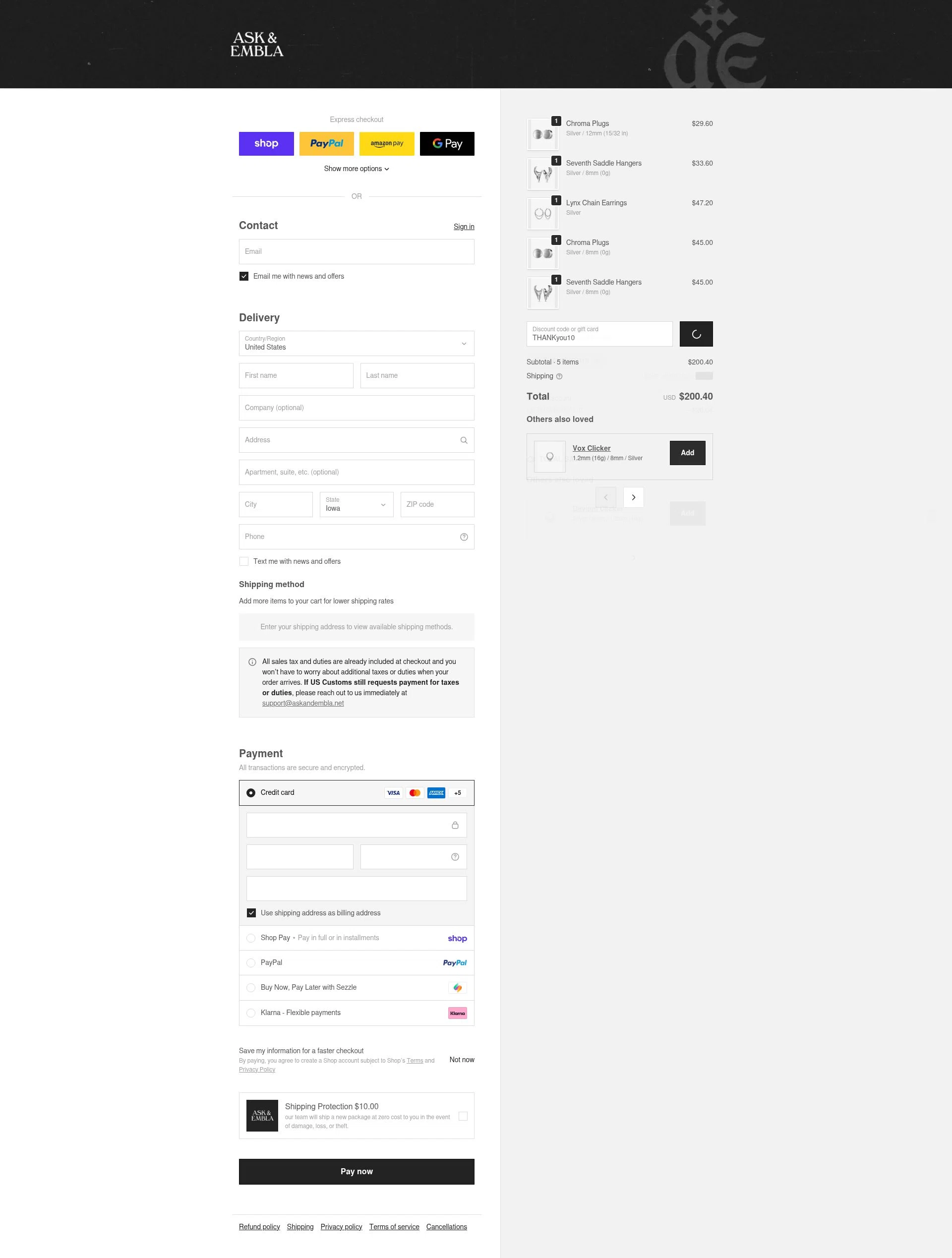 Ask and Embla checkout page showing Ask and Embla discount code box | Screenshot taken by SimplyCodes community member on Feb 18, 2026