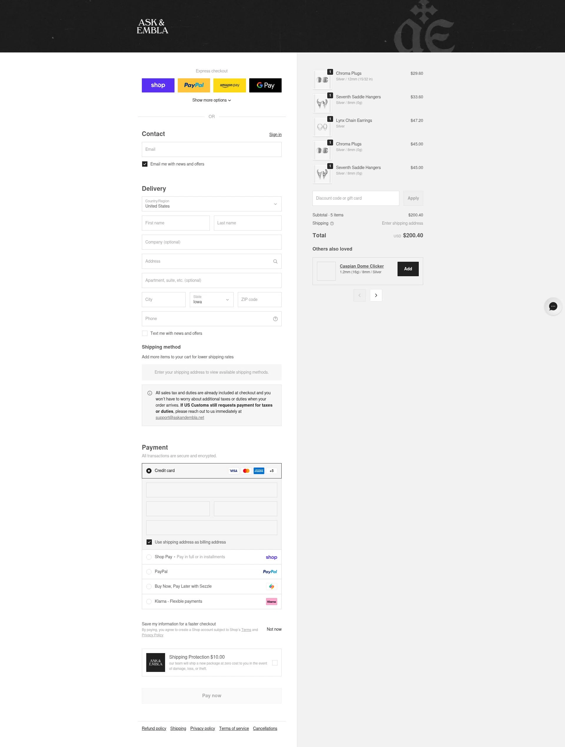 Ask and Embla checkout page showing Ask and Embla discount code box | Screenshot taken by SimplyCodes community member on Feb 18, 2026
