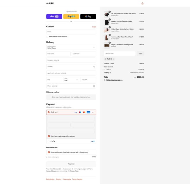 A-SLIM checkout page showing A-SLIM promo code box | Screenshot taken by SimplyCodes community member on Aug 26, 2025