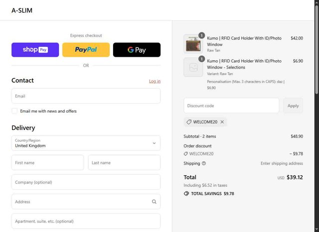 A-SLIM checkout page showing A-SLIM promo code box | Screenshot taken by SimplyCodes community member on Aug 24, 2025