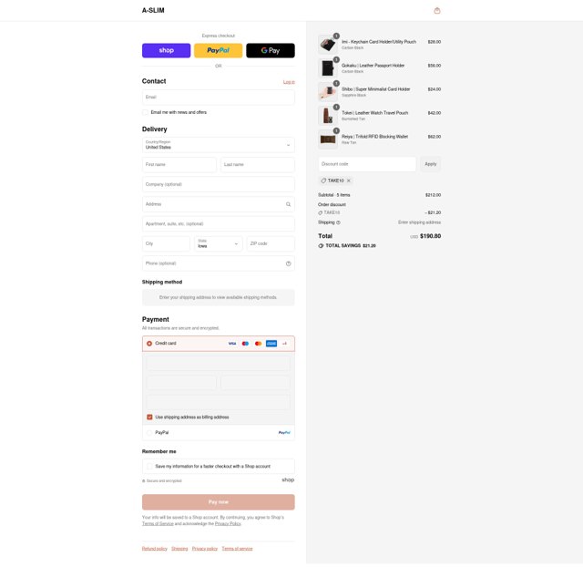 A-SLIM checkout page showing A-SLIM promo code box | Screenshot taken by SimplyCodes community member on Aug 30, 2025