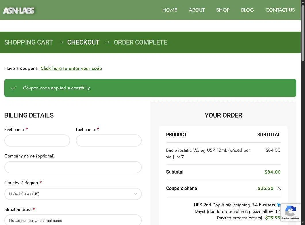ASN Labs checkout page showing ASN Labs promo code box | Screenshot taken by SimplyCodes community member on Sep 19, 2025