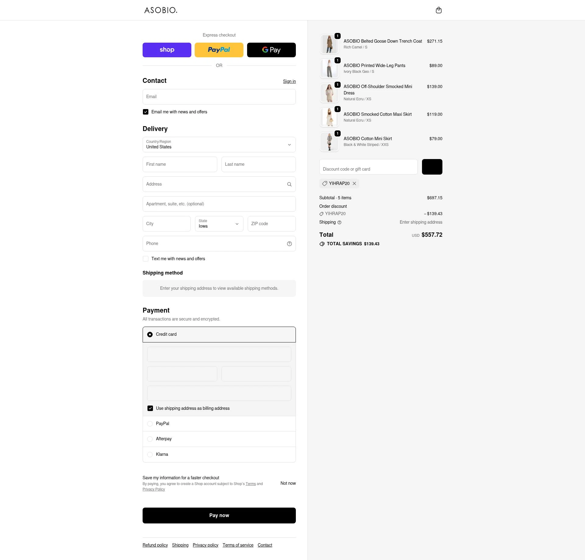 ASOBIO checkout page showing ASOBIO promo code box | Screenshot taken by SimplyCodes community member on Feb 17, 2026