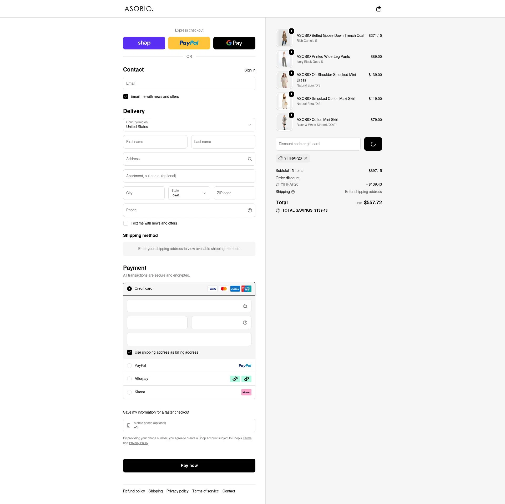 ASOBIO checkout page showing ASOBIO promo code box | Screenshot taken by SimplyCodes community member on Feb 13, 2026