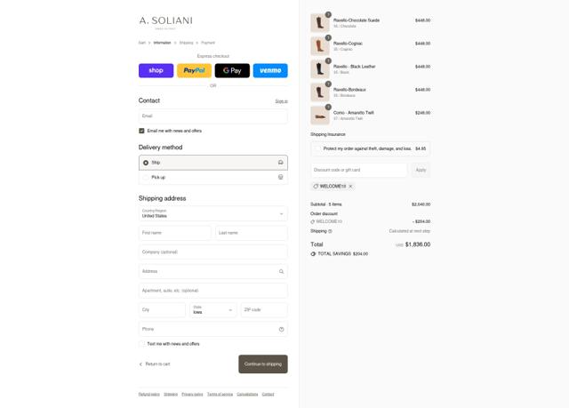 A. Soliani checkout page showing A. Soliani promo code box | Screenshot taken by SimplyCodes community member on Sep 10, 2025