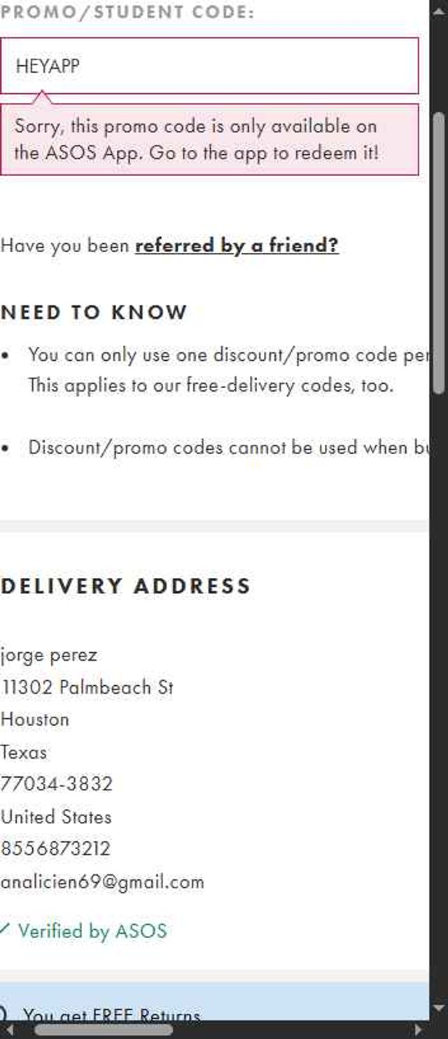 ASOS checkout page showing ASOS promo code box | Screenshot taken by SimplyCodes community member on Aug 19, 2025