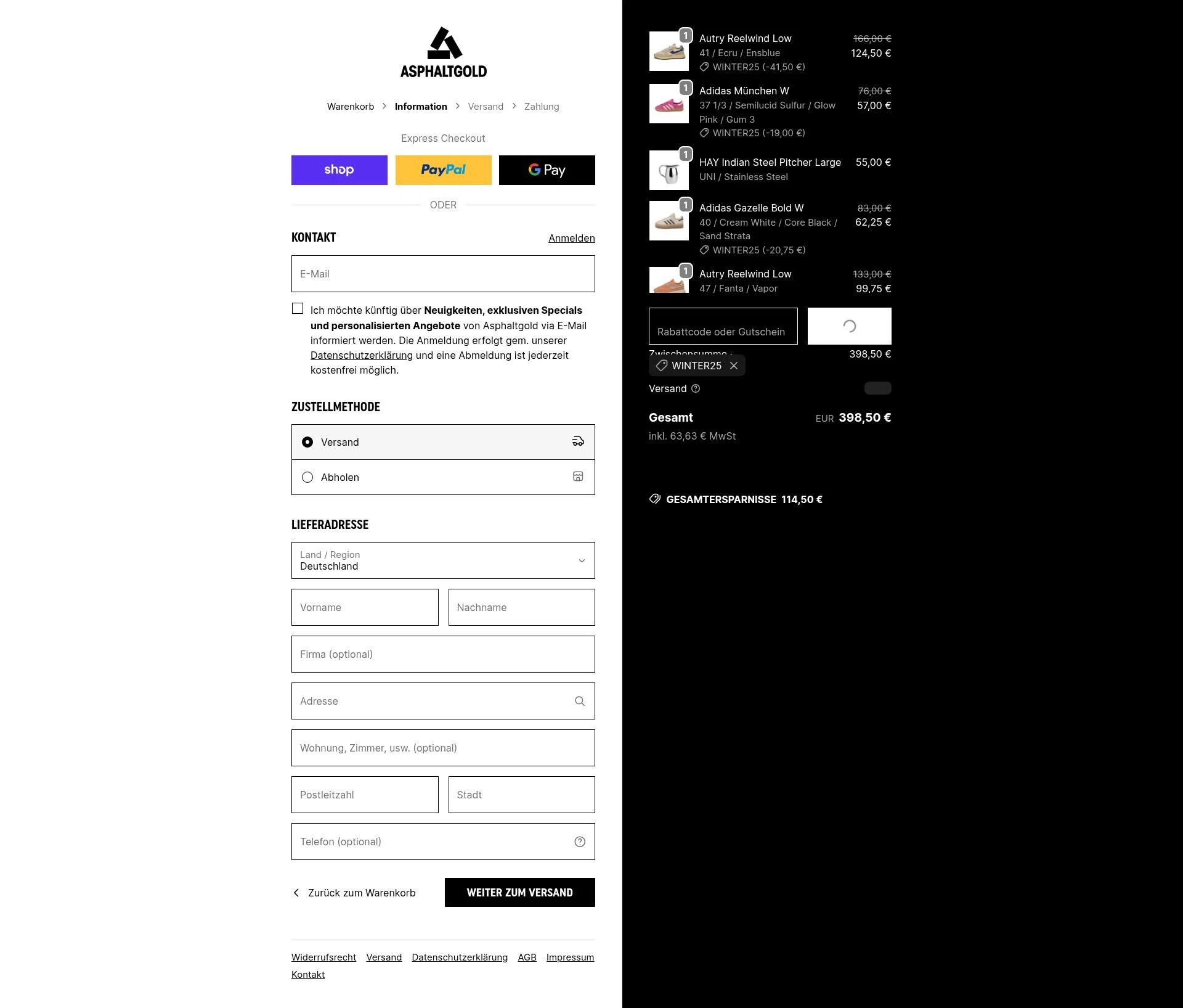 Asphaltgold checkout page showing Asphaltgold promo code box | Screenshot taken by SimplyCodes community member on Jan 23, 2026