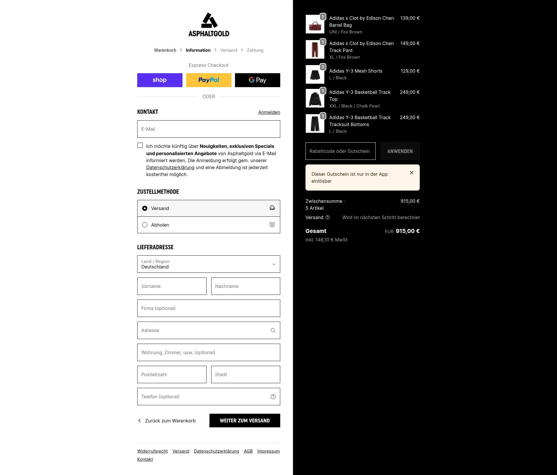 Asphaltgold checkout page showing Asphaltgold promo code box | Screenshot taken by SimplyCodes community member on Feb 5, 2026